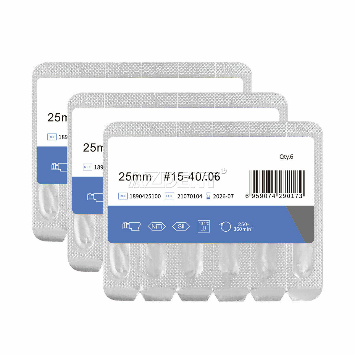3Pack Dental Endo V Blue NiTi Root Canal Rotary Files Engine Use 25mm 06 #15-#40