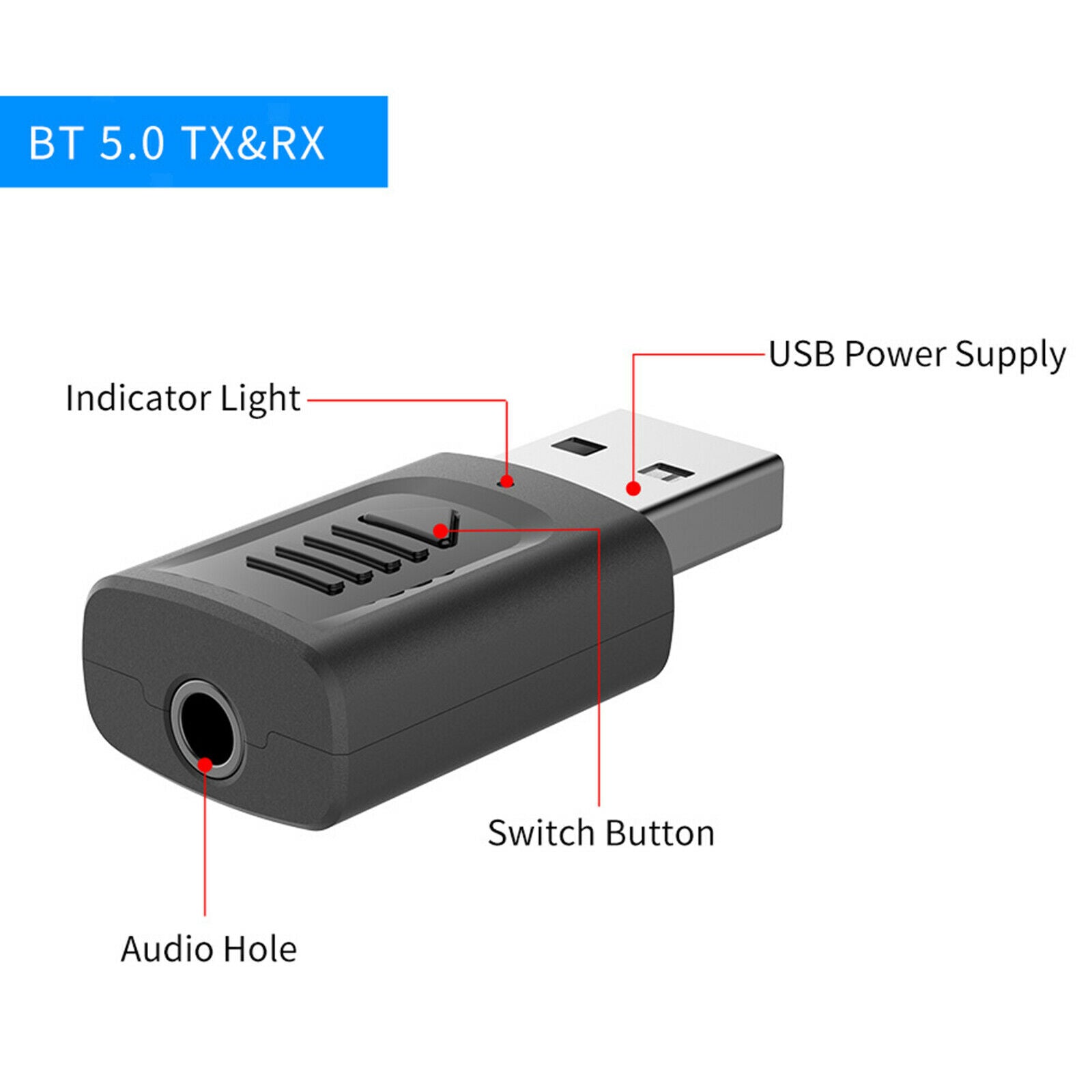 Bluetooth 5.0 Transmitter and Receiver Adapter For PC TV Car Nintendo Switch