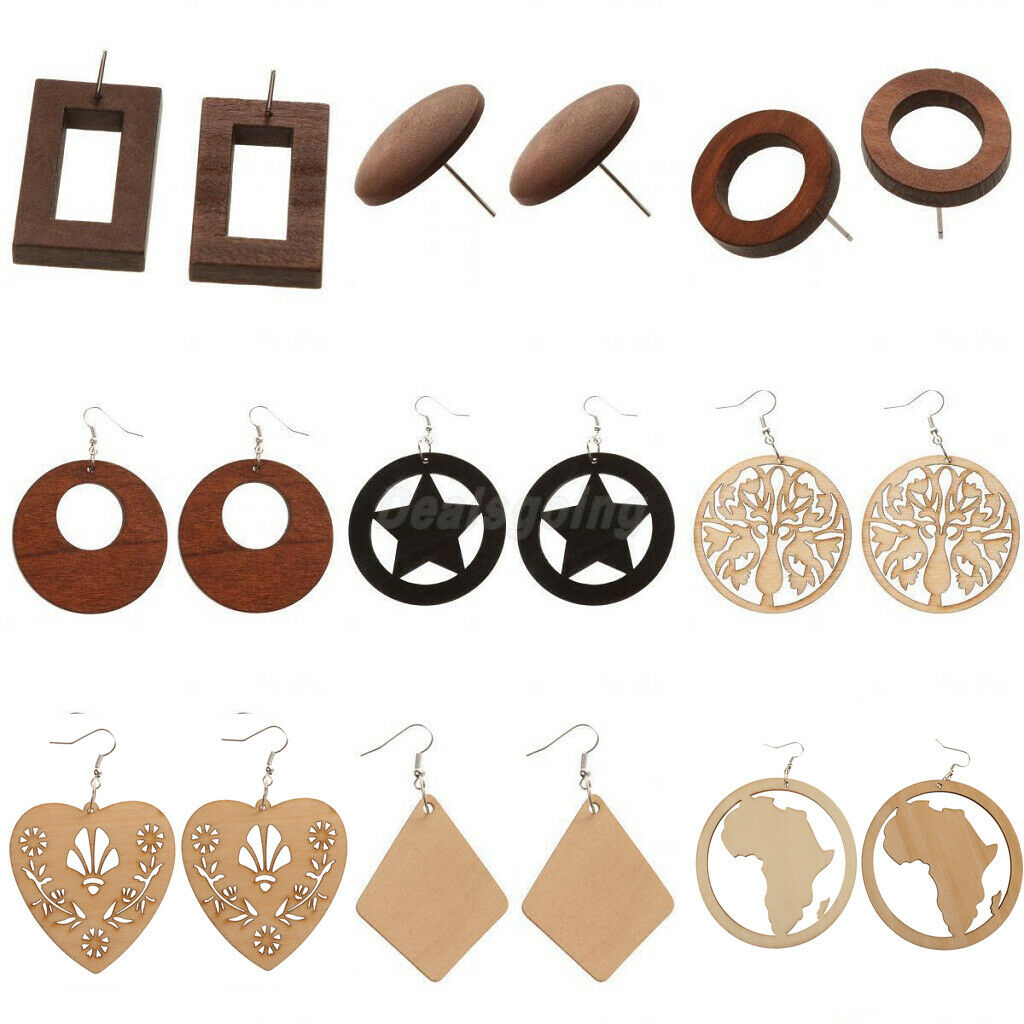 DIY Unfinished Wooden Earrings Africian Map Cutout Drop Hook Earring Jewelry