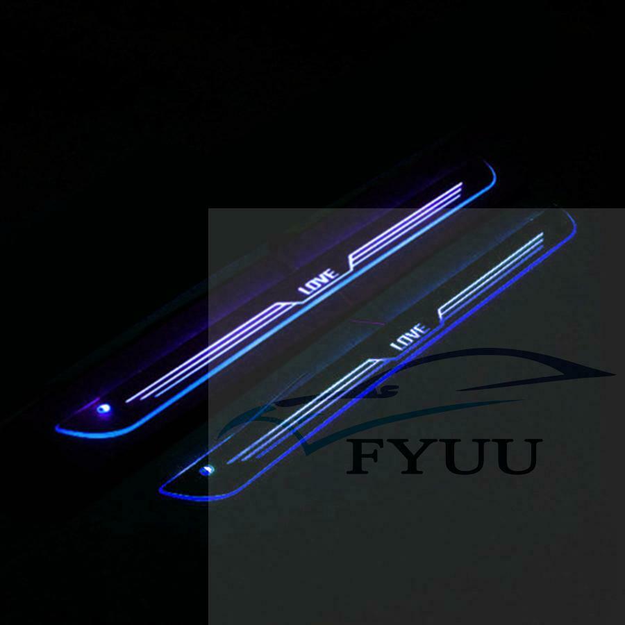2PCS Blue LED Front Door Sill scuff Cover induction moving light Welcome lamp
