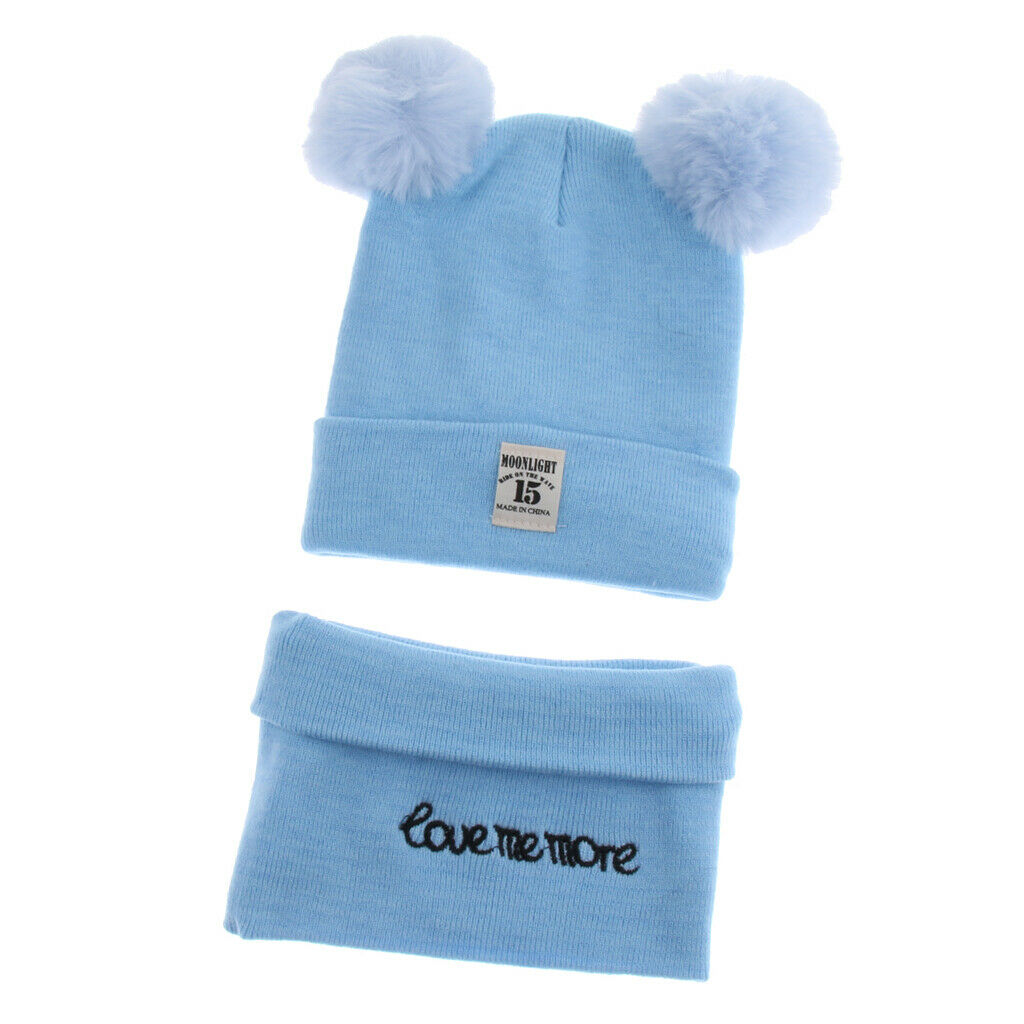 2pcs set Baby Winter Warm Knit Hat Infant Toddler Pom Beanie   Sky Blue