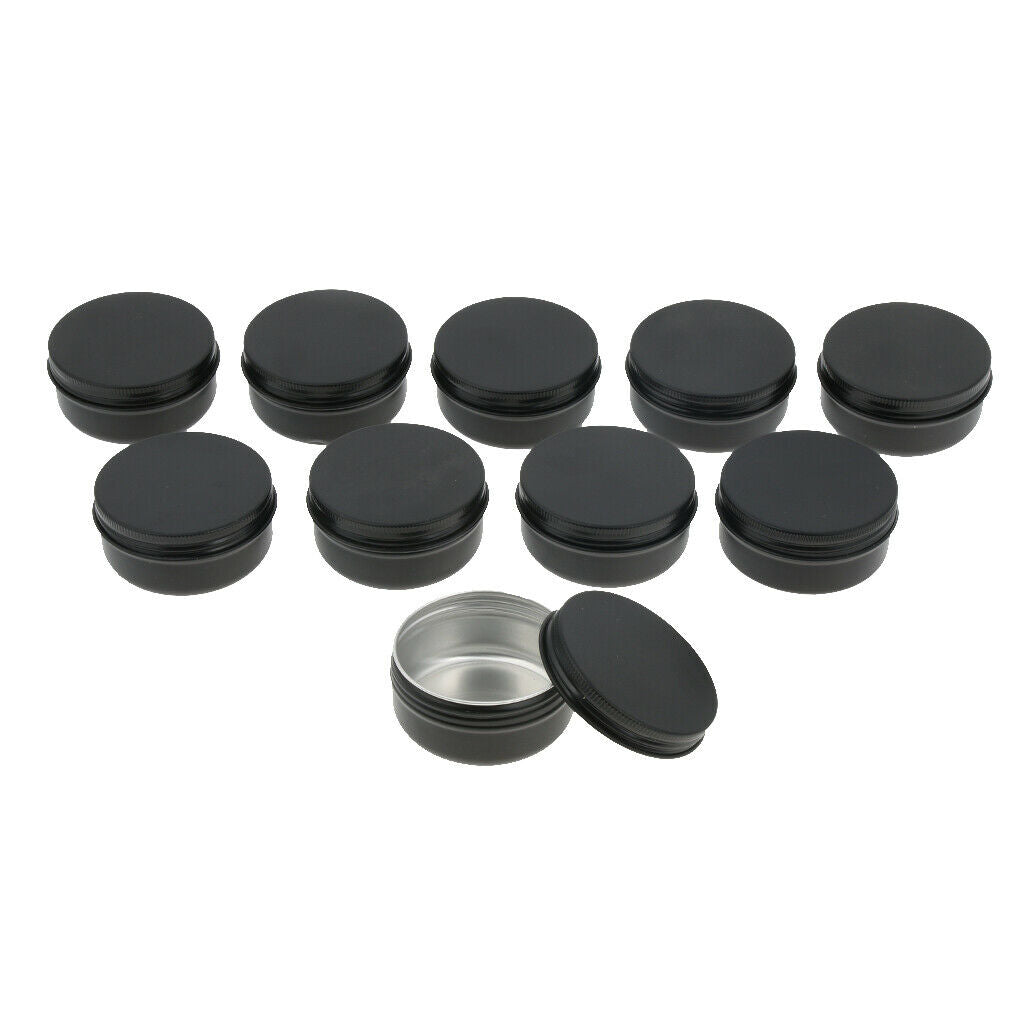 10Pcs Portable 30g Metal Tin Jars Screw Top Round Candle Containers Black