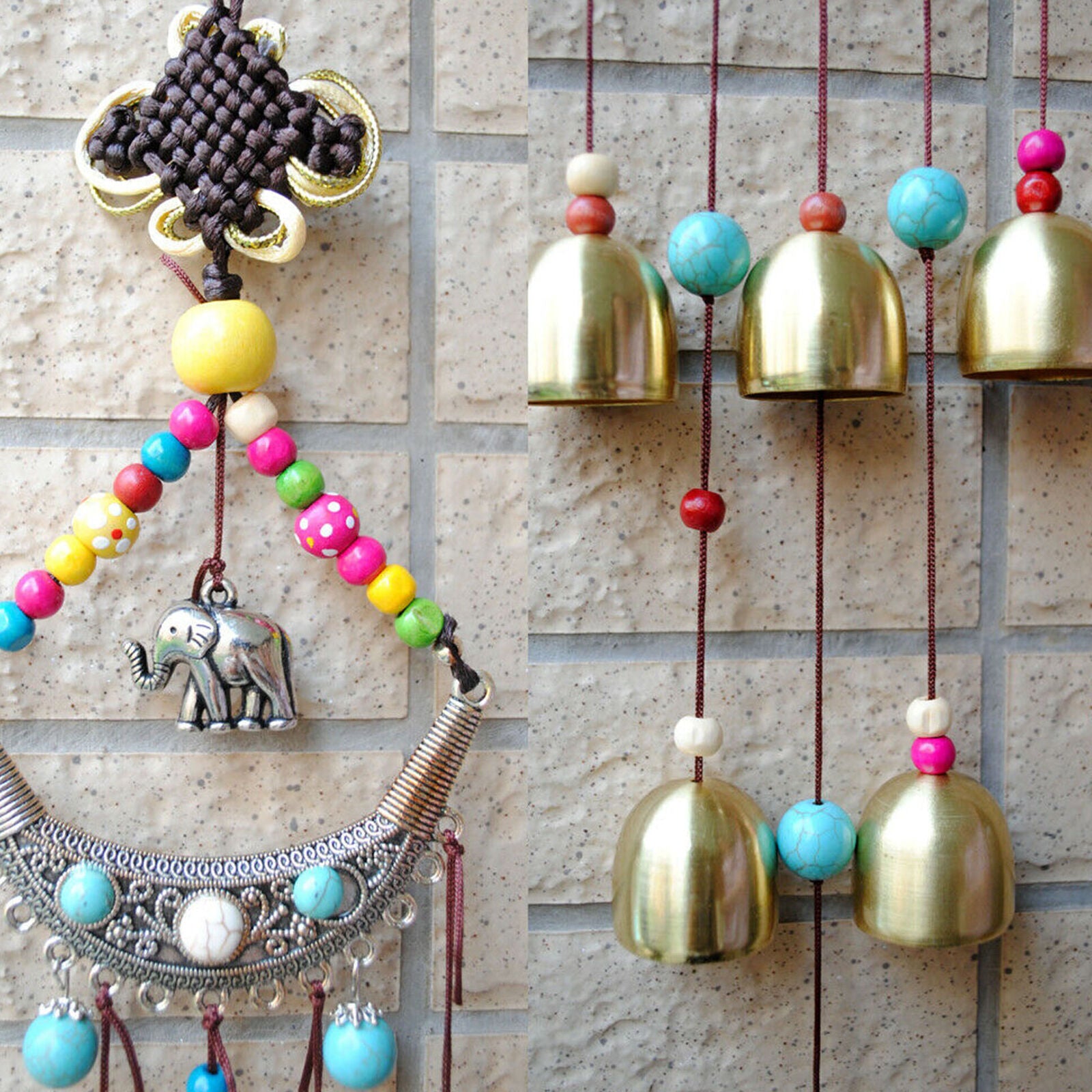 Tibetan Wind Chimes 6 Bells Chinese Knot Mascot Luck Outdoor Decor Garden Patio