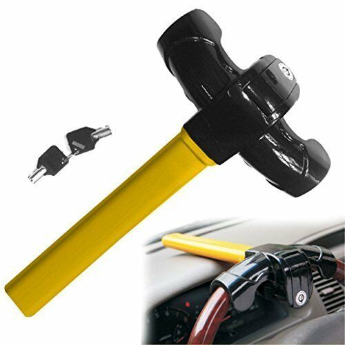 1x Iron + Rubber Car Steering Wheel Lock keys Anti Theft Device Cross-key Design