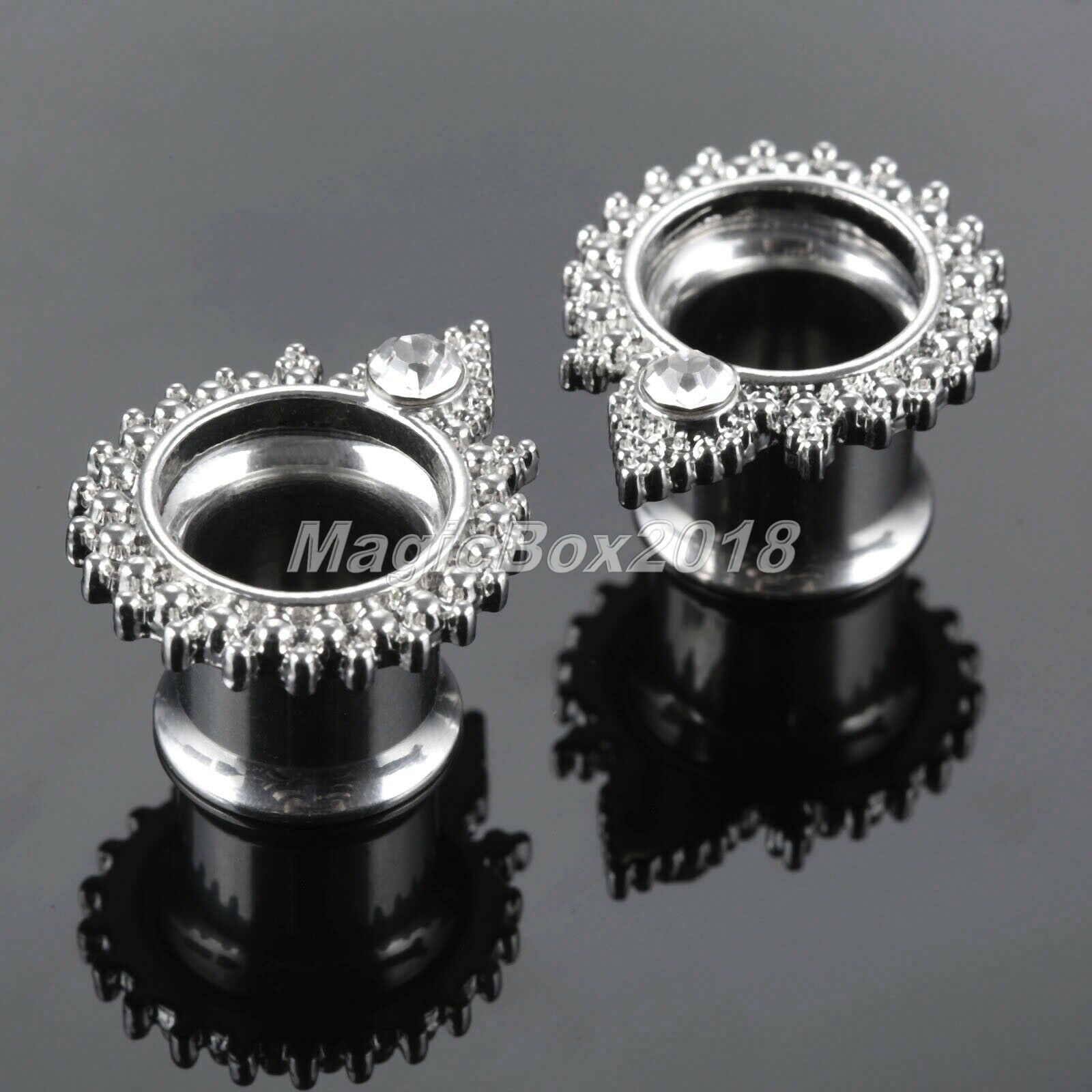 Water Drop Zircon Diamond Ear Tunnels Piercing Jewelry Wedding Hollow Gauge 8mm