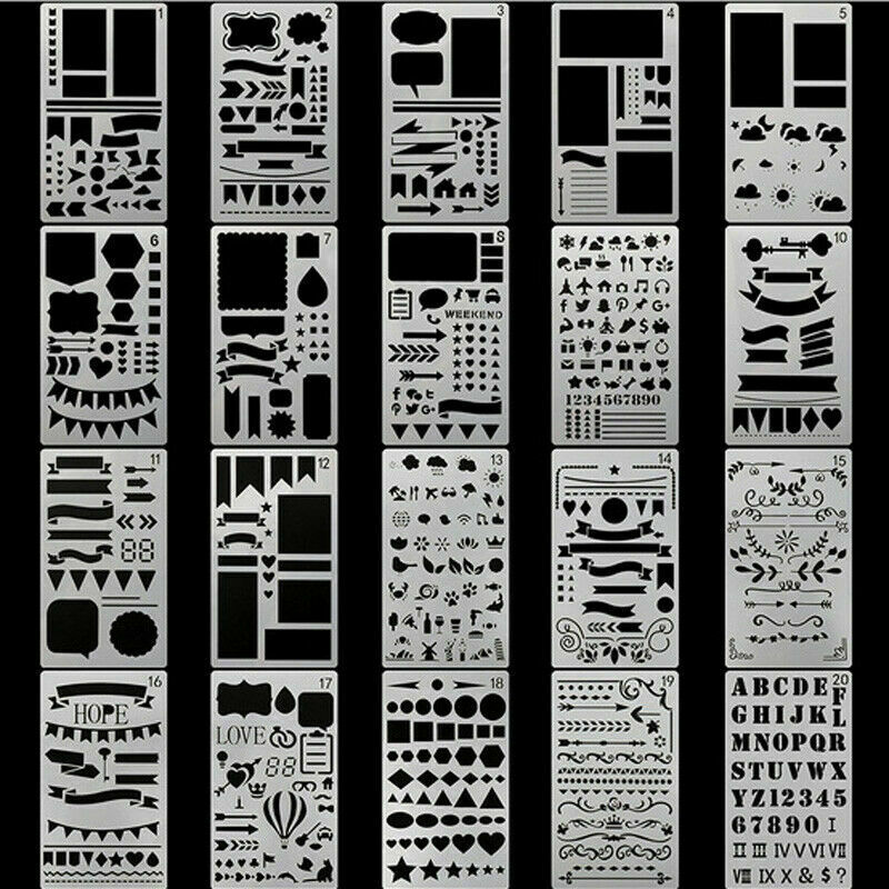 20pcs Bullet Journal Stencil Set Plastic Planner DIY Drawing Template Diary