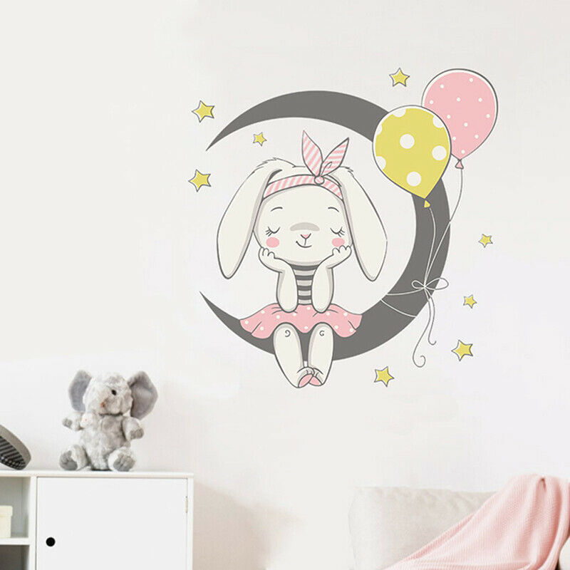 Cartoon Moon rabbit Wall Stickers kids girls room Home Decor mural art decor Fx