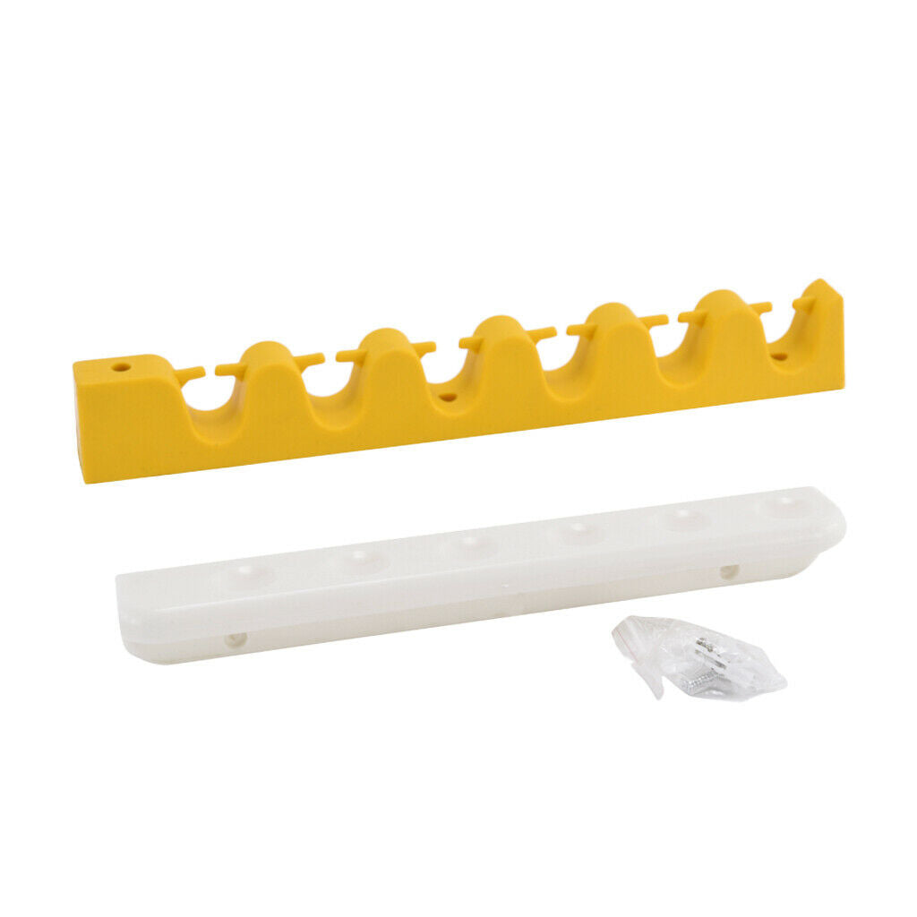 Standard 6 Pool Cue Holder Organizer Plastic Wall Rack Rod with Clips Yellow
