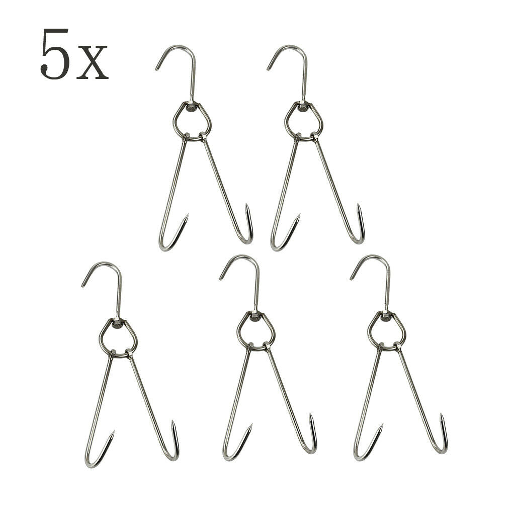 Pack 5 Meat Hooks Stainless Steel Hanging Butcher Rustic Farmhouse Hunting