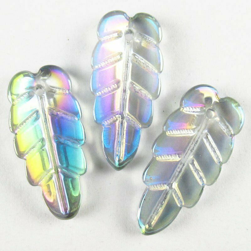 20Pcs 23x10x3mm Carved Blue Rainbow Titanium Crystal Leaf Pendant 18g A-351SJ