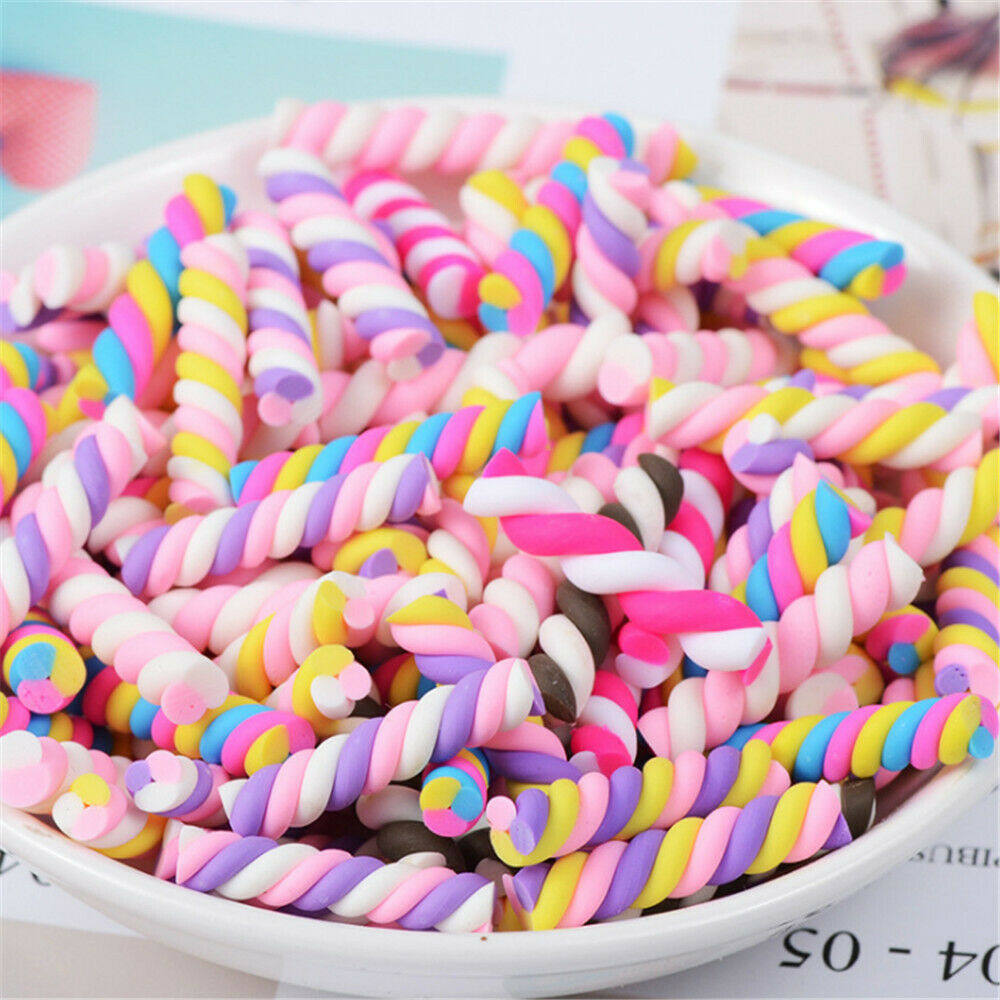 Lot of (x20) Polymer Clay Cabochons Twisted Marshmallow Candy Craft Decors Mixed