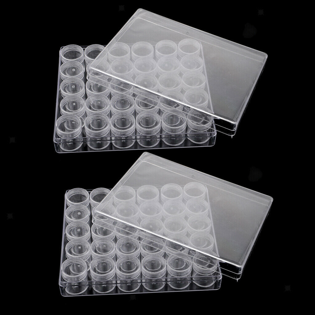 2Set Clear Plastic Empty Box Make up Cosmetic Organziers Beads Jar Diamond Pots
