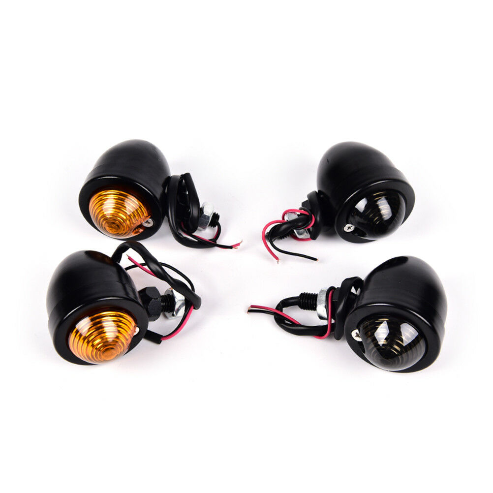 1 Pair Black Metal Motorcycle Cafe Racer Turn Signal Indicator Light Lamp WDDAU