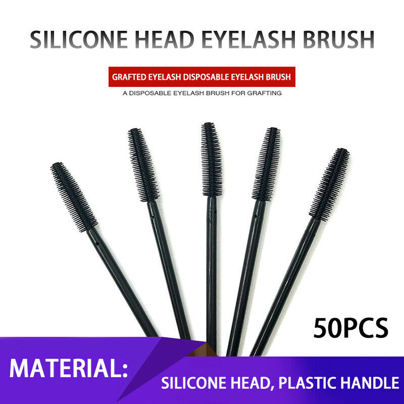 50Pcs Disposable Silicone Eyelash Brush Mascara Wands Eye Lashes Extension Tool