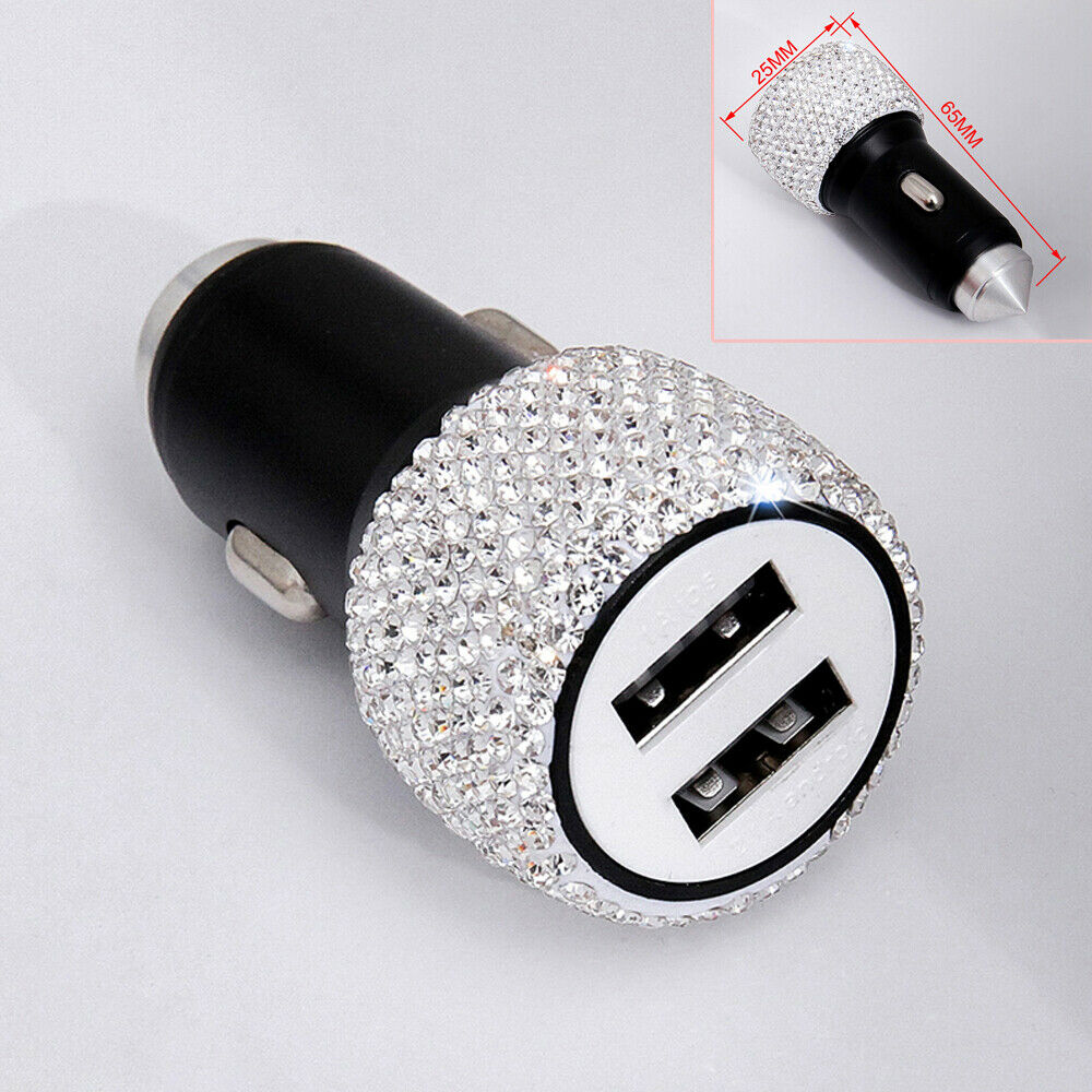 Universal 2 in 1 Fast Charging Car Charger Dual USB Port Diamond Adapter Charger