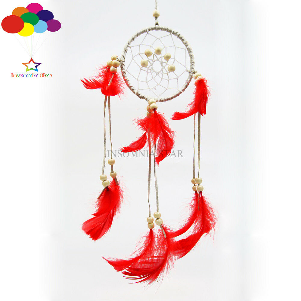 Boho style Diy Dream Catcher Circular Red Goose Feather Wall Hanging Decoration