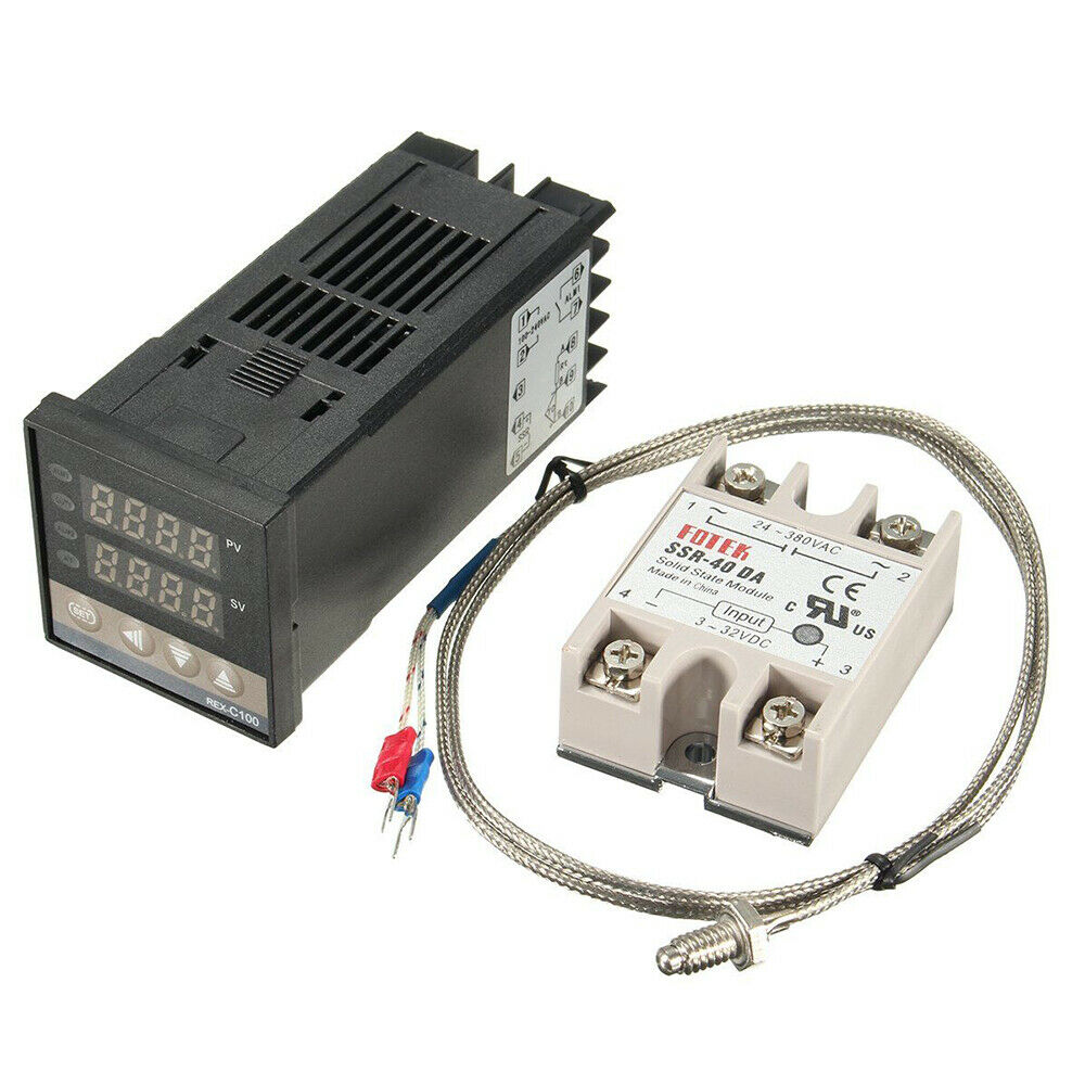 REX-C100 100-240V Digital PID Temperature Controller+40A SSR+ K Thermocouple