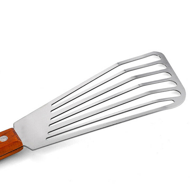 Stainless Steel Slotted Turner Fish Spatula With Wooden Handle Kitchen To.l8