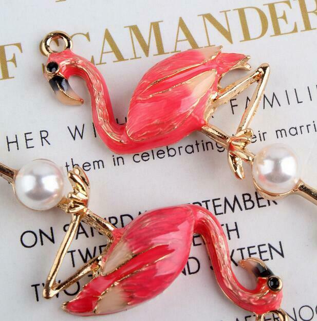 2pcs drip oil flamingo alloy pendant DIY necklace bracelet earrings accessories