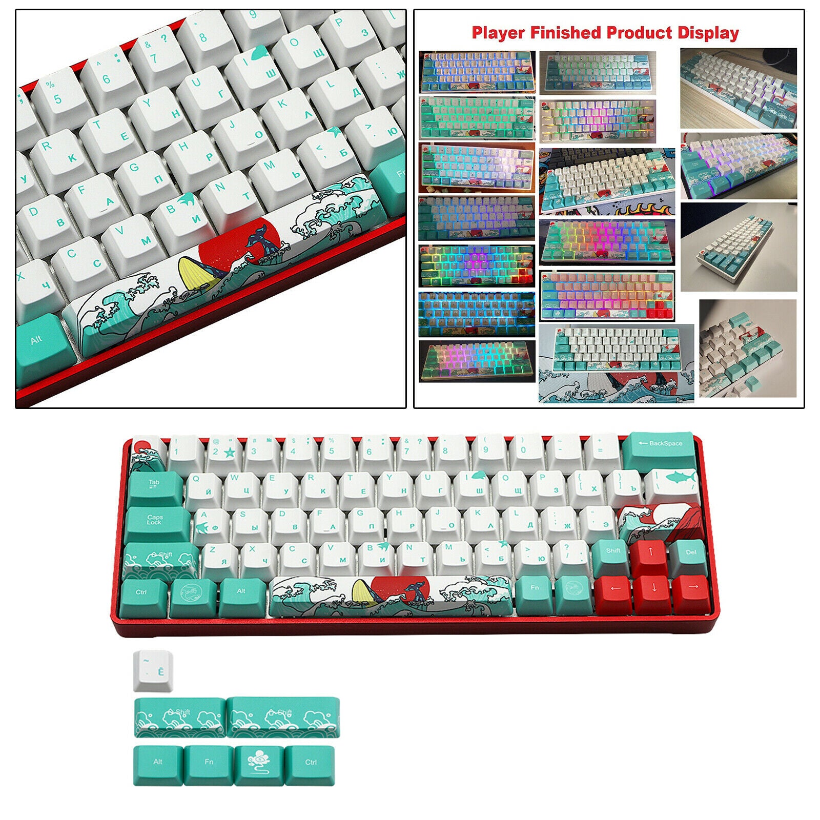 71 Keys Coral Sea Keycaps PBT Dye Sub Set For Cherry MX Keyboards Russian