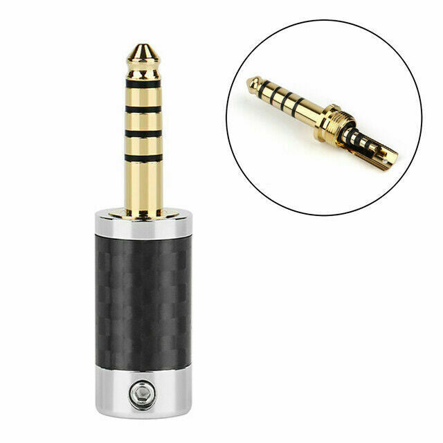 5PCS 4.4mm 5 Pole Stereo Carbon Fiber Male Plug Metal Splice Adapter Black