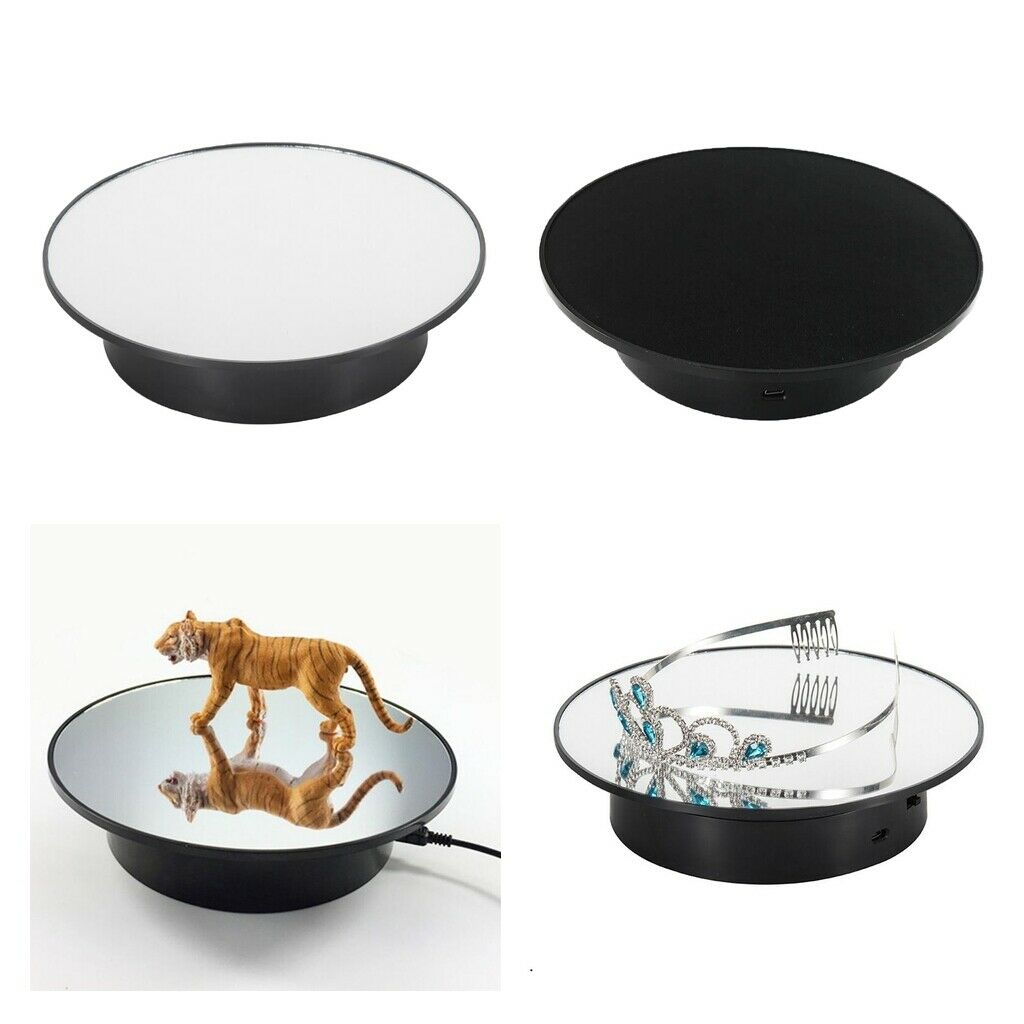 2x Electric 360° Rotating Display Stand Velvet & Mirror Top Jewelry Bag