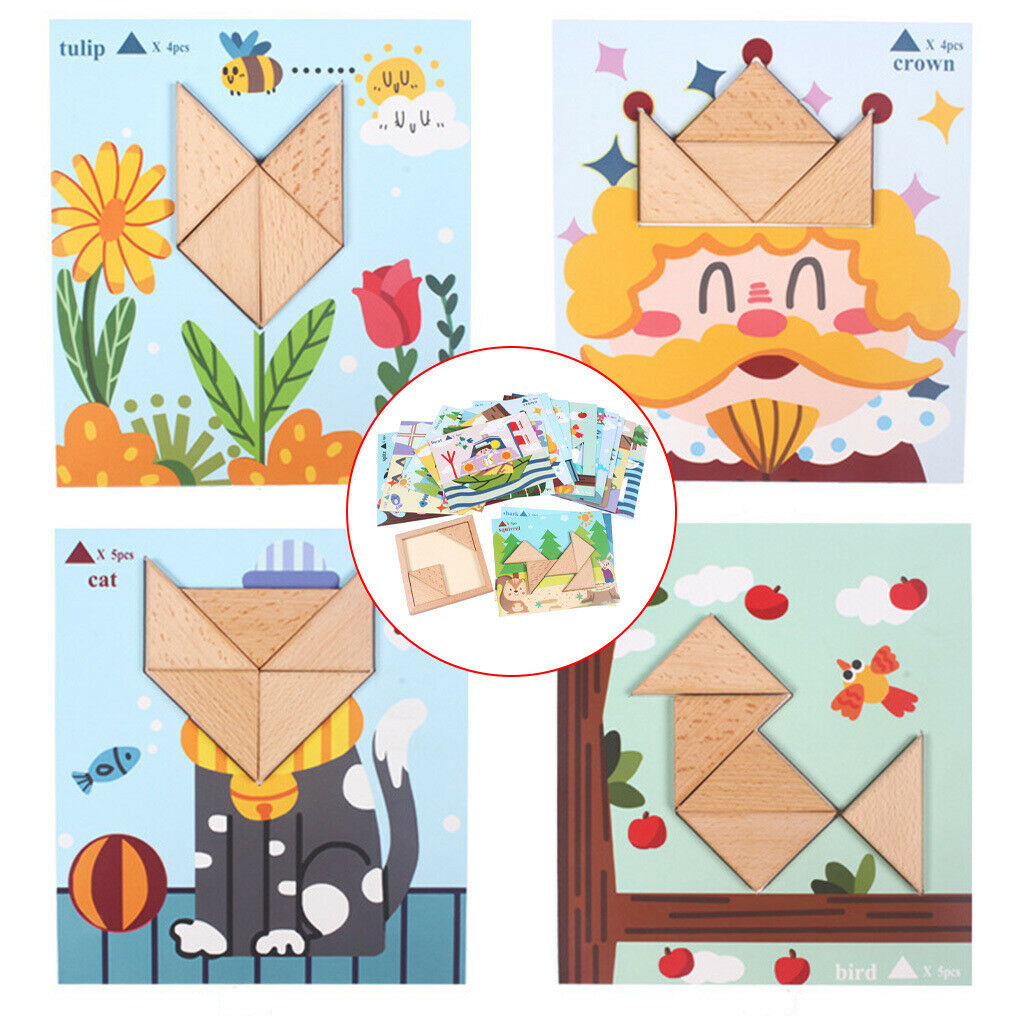Wooden Triangle Jigsaws Blocks Montessori Puzzles Sorting Toys for Kids