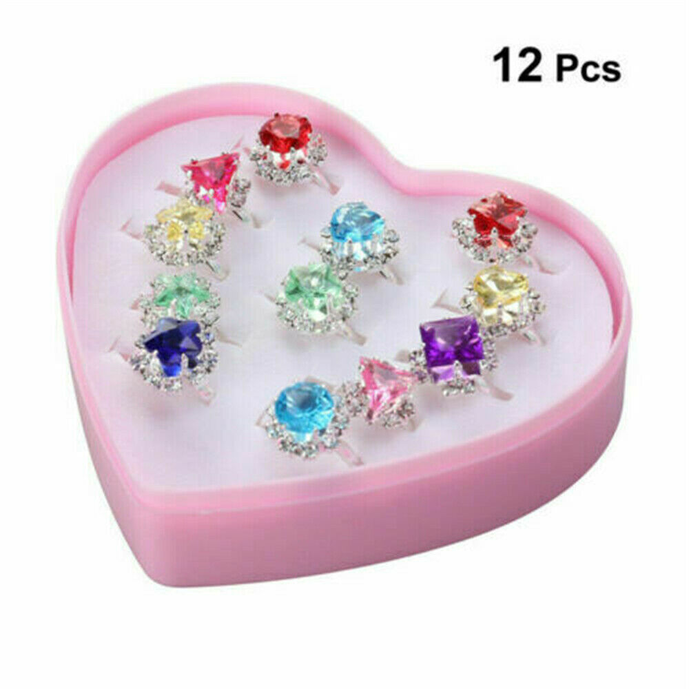 12x Costume Jewelry Adjustable Ring Set Crystal Rings Diamate For Girls Child