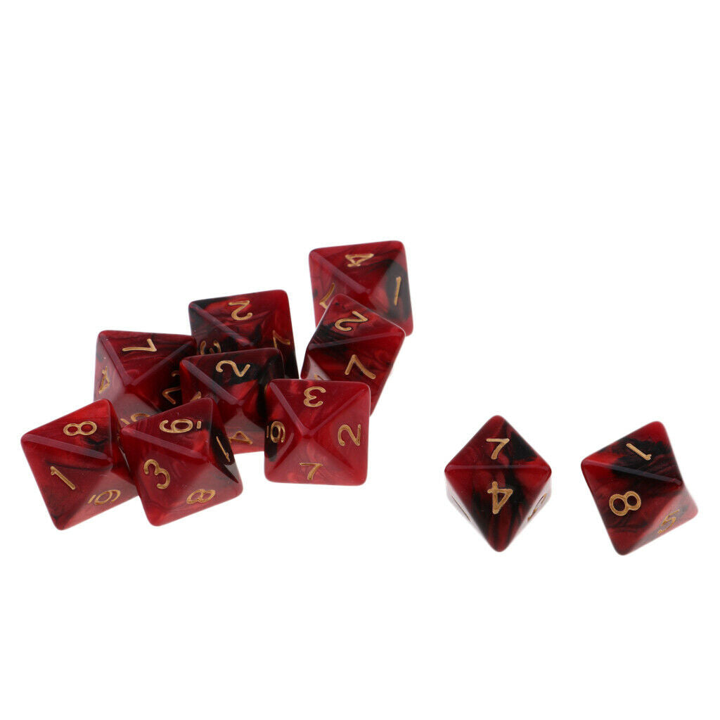 10pcs Multi-sided Dice Polyhedron Dice D8 for D&D TRPG Table Game Black+Red