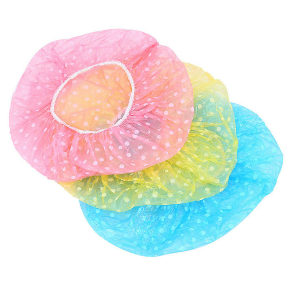 6PCS/set  Women Waterproof Plastic Elastic Dot Shower Bathing Salon Hair Cap Hat