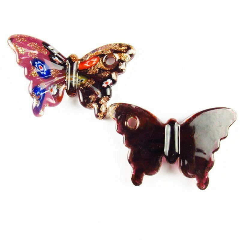 2Pcs 62x40x9mm Rainbow Inlaid Lampwork Gslass Butterfly Pendant 40g A-415DP