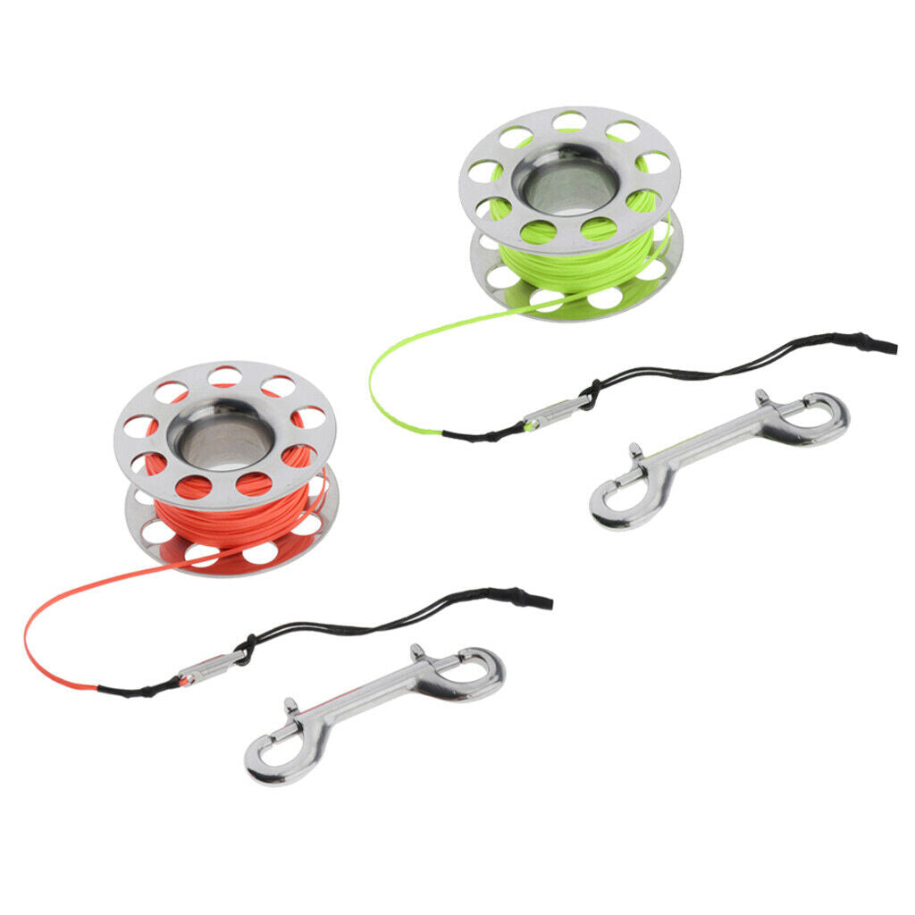 Stainless Steel Scuba Dive Reel with 18m Line Double Ended Bolt Snap Orange
