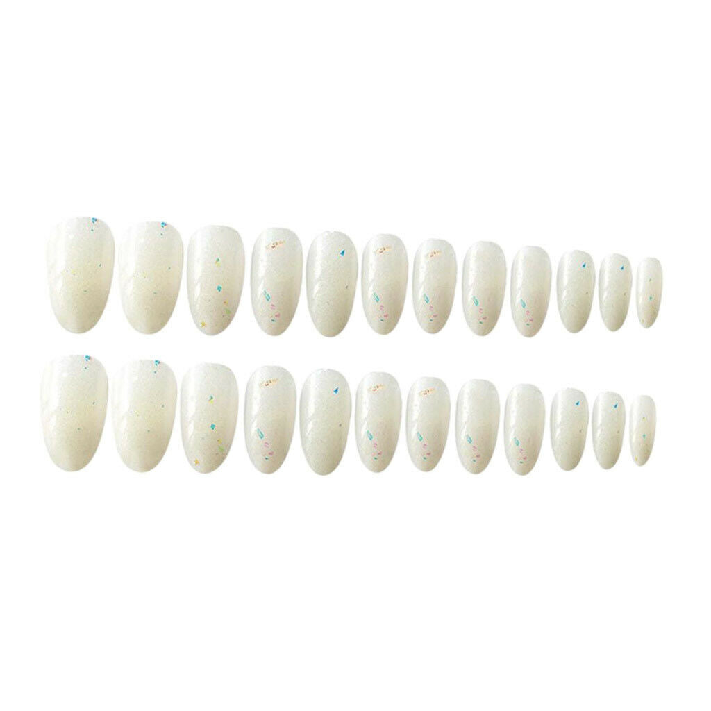 24pcs Oval Ballerina French False Nails Full Cover Nail Art Decor Tips White
