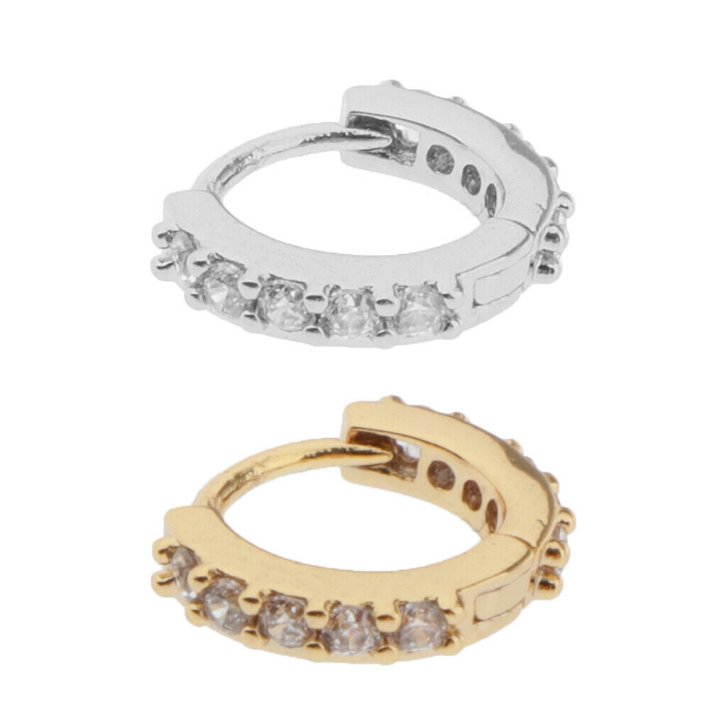 2pcs Fashion Round Huggie Hoop Earrings CZ Helix Cuff Ear Studs Jewelry 6mm