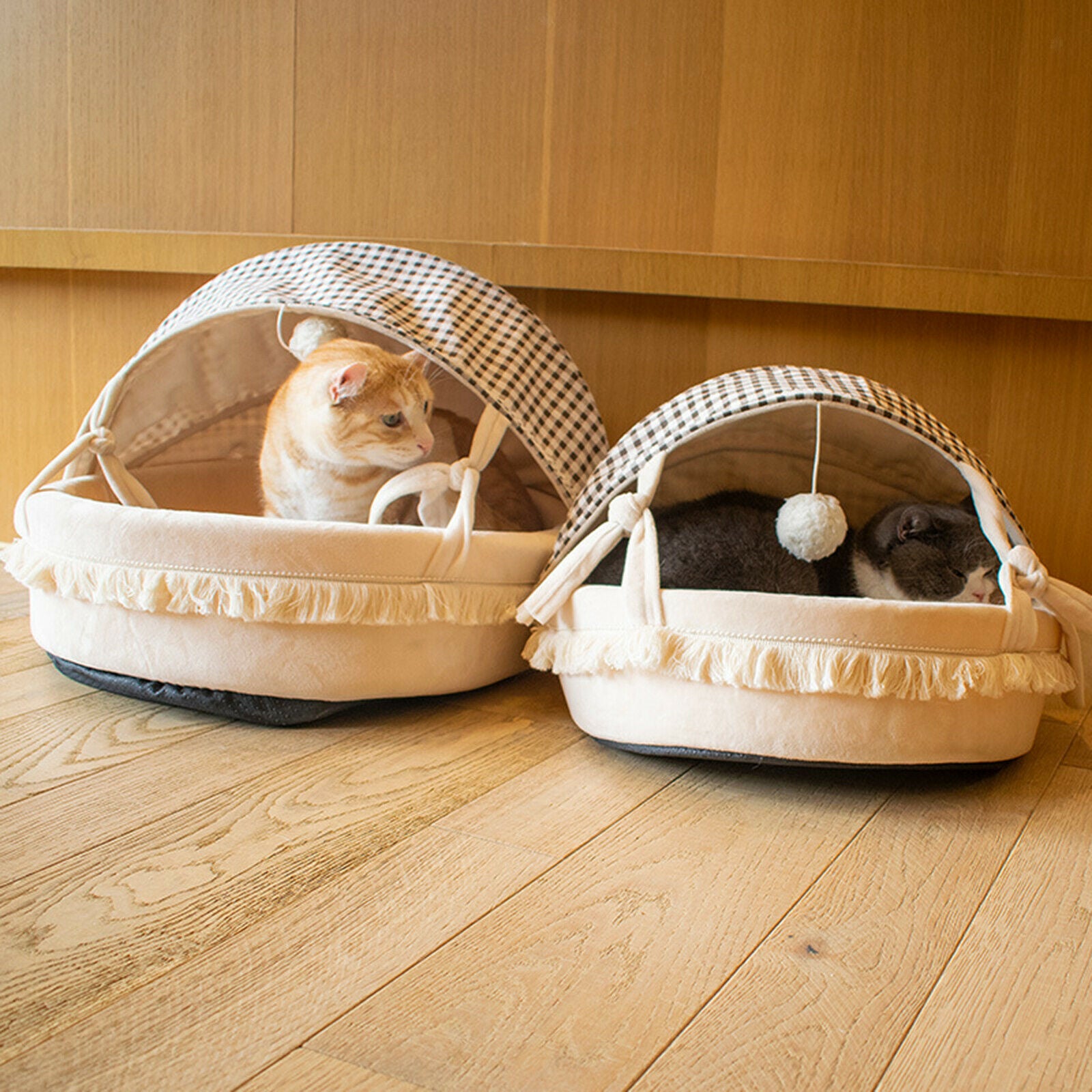 Cat House with Foldable Cover Anti Slip Bottom Pet Nest Bed for Indoor Cats
