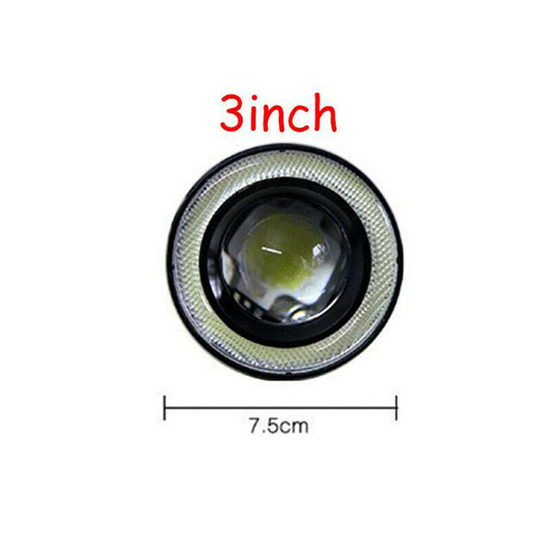 2x High Power Car 3.0" Projector LED Fog Light w/ Blue COB Halo Angel Eye Rings