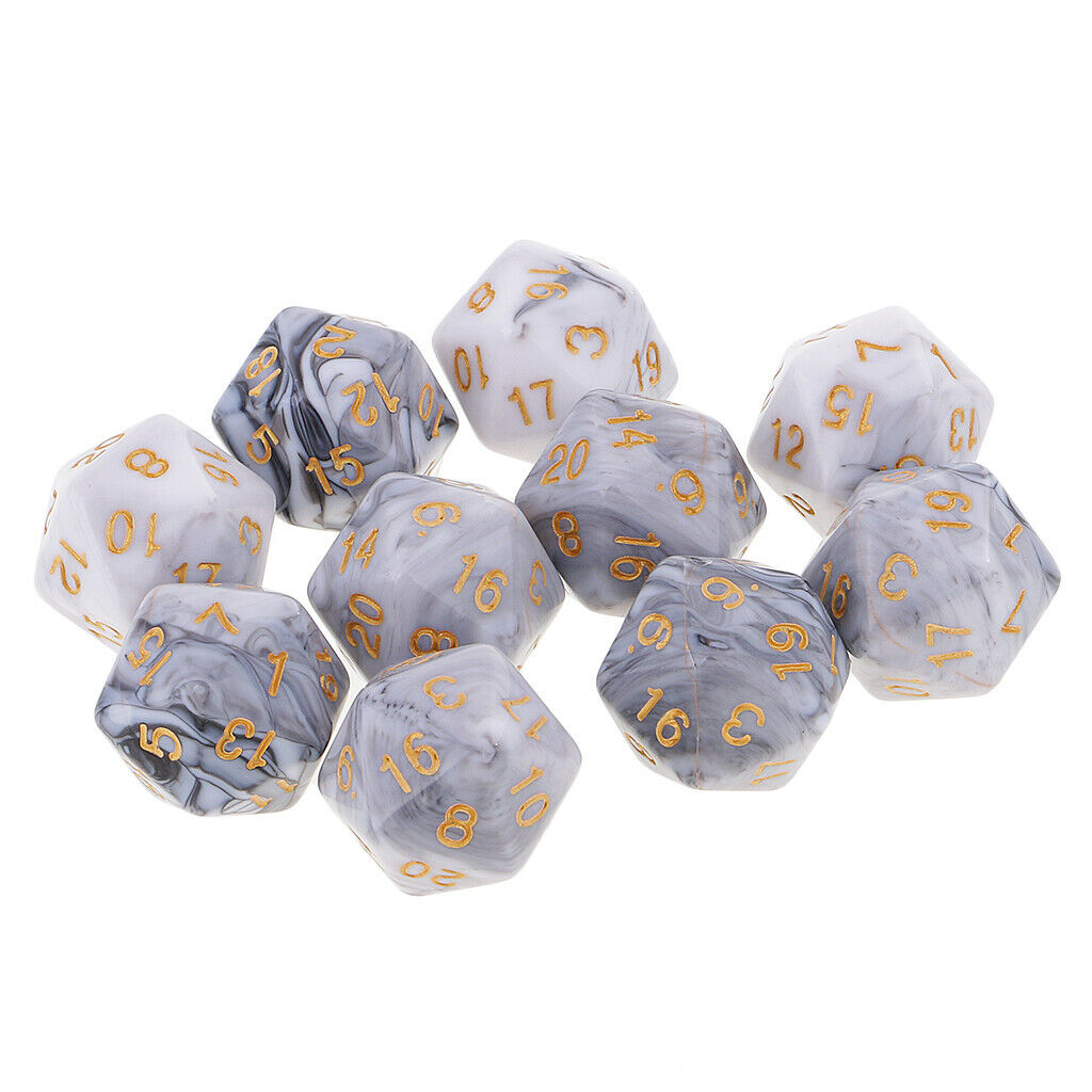 2X D20 Multi Side Dices for Roleplaying Game DND Game Math Teaching White Gray
