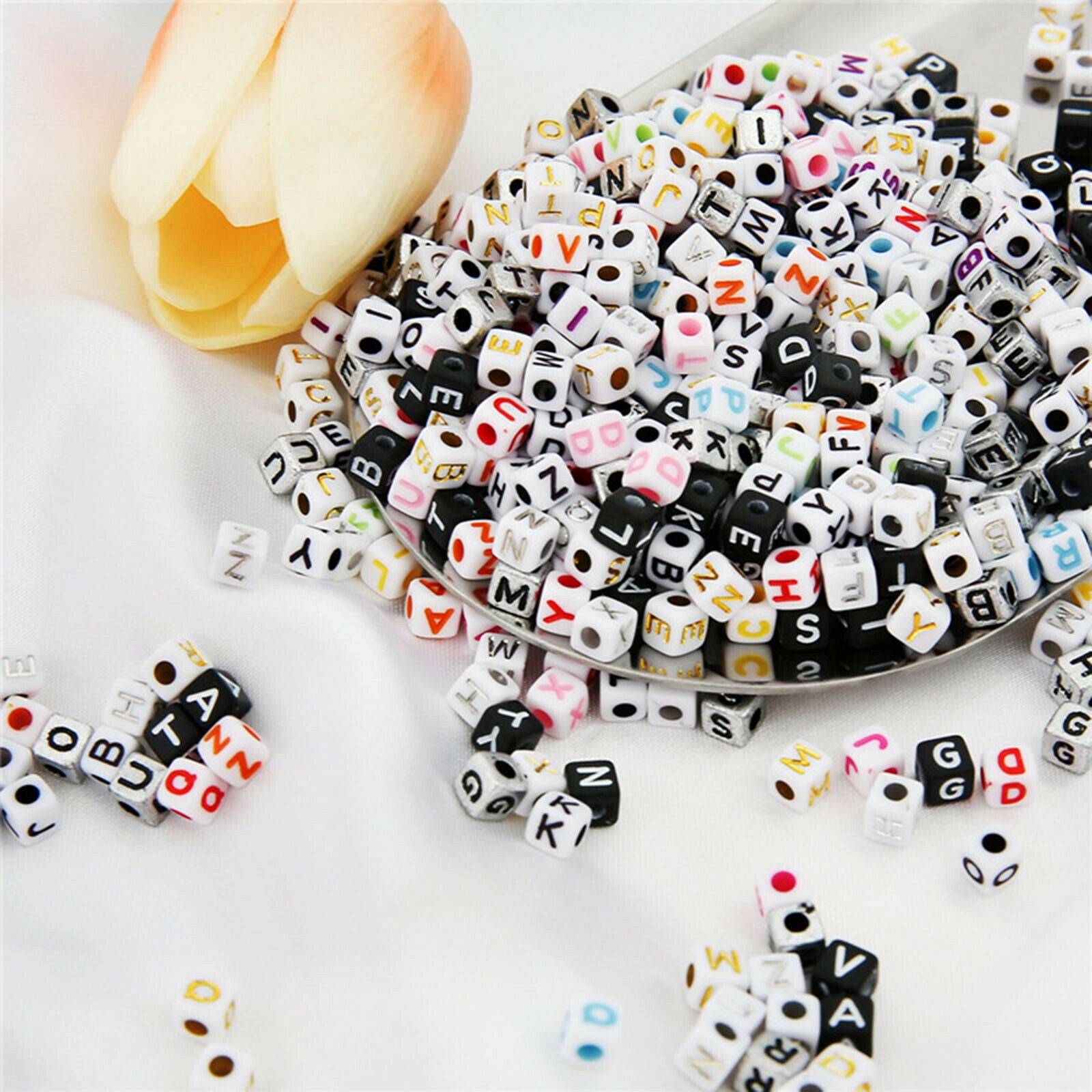 Set of 1200 5mm Square Acrylic A-Z Alphabet Letters Beads DIY Handmade