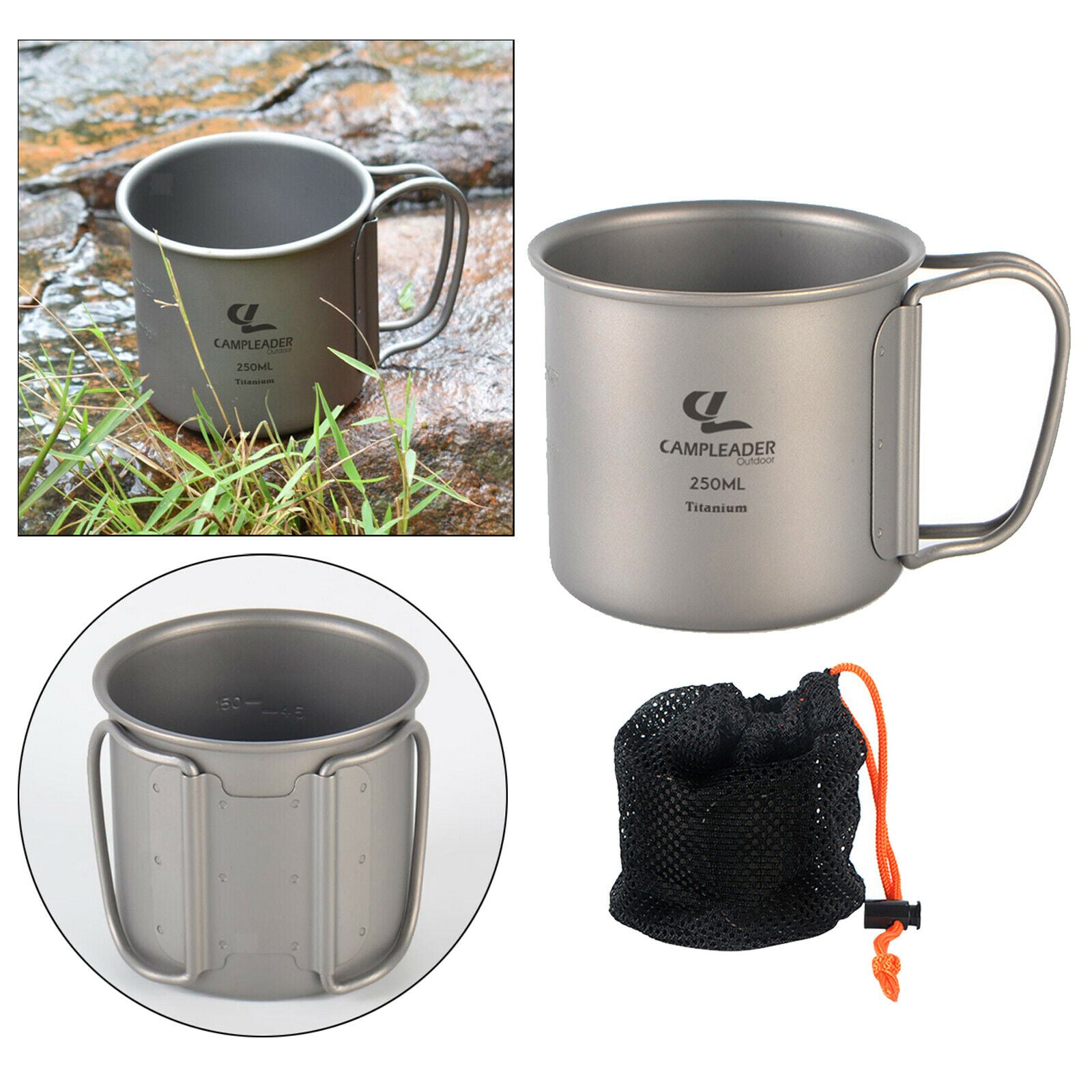 250ml Folding Handle Camping Mug Hiking Water Cup Can be Boiled Only 40g