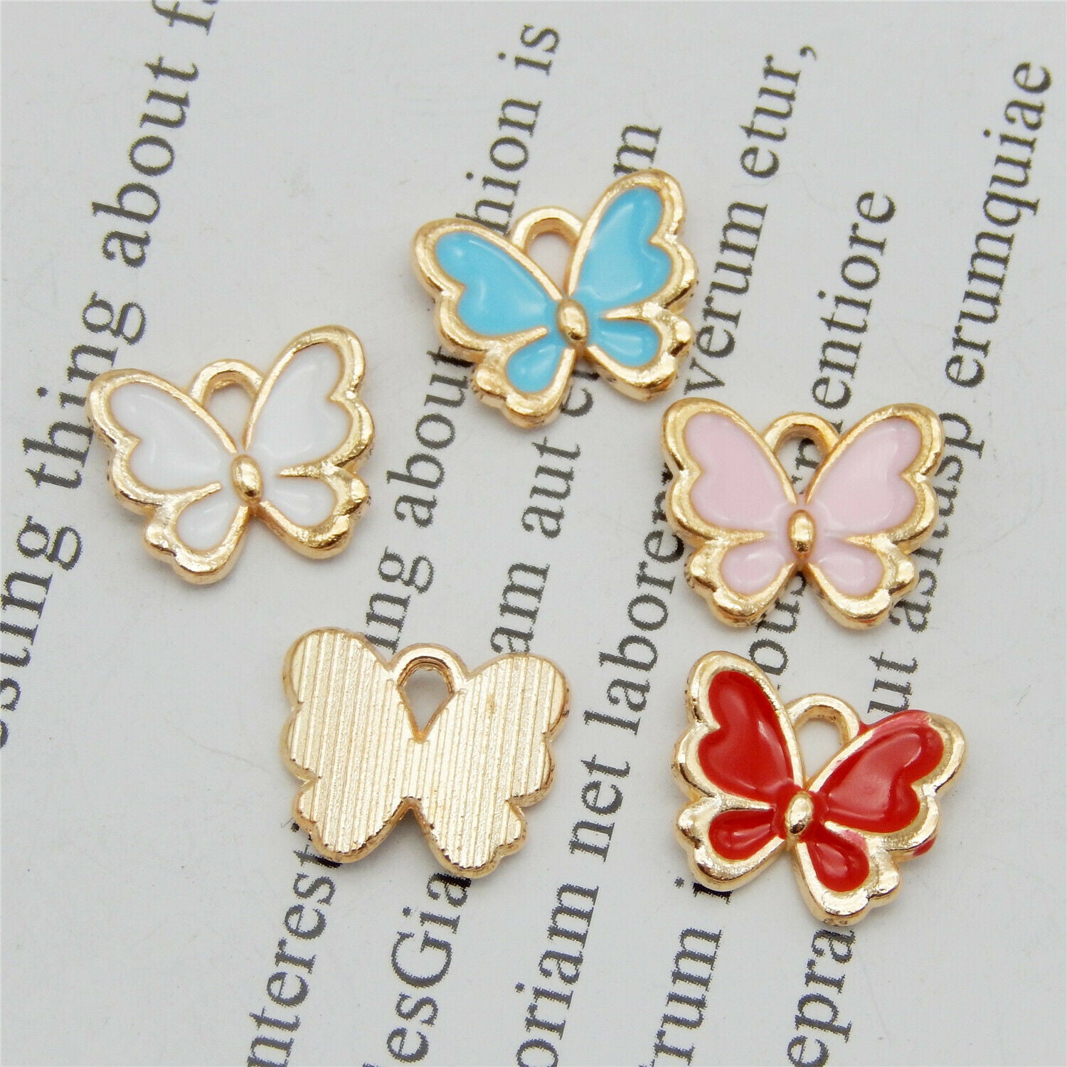 Mixed Color 13x11mm Enamel Butterfly Pendant Charms Jewelry DIY Accessories 40pc
