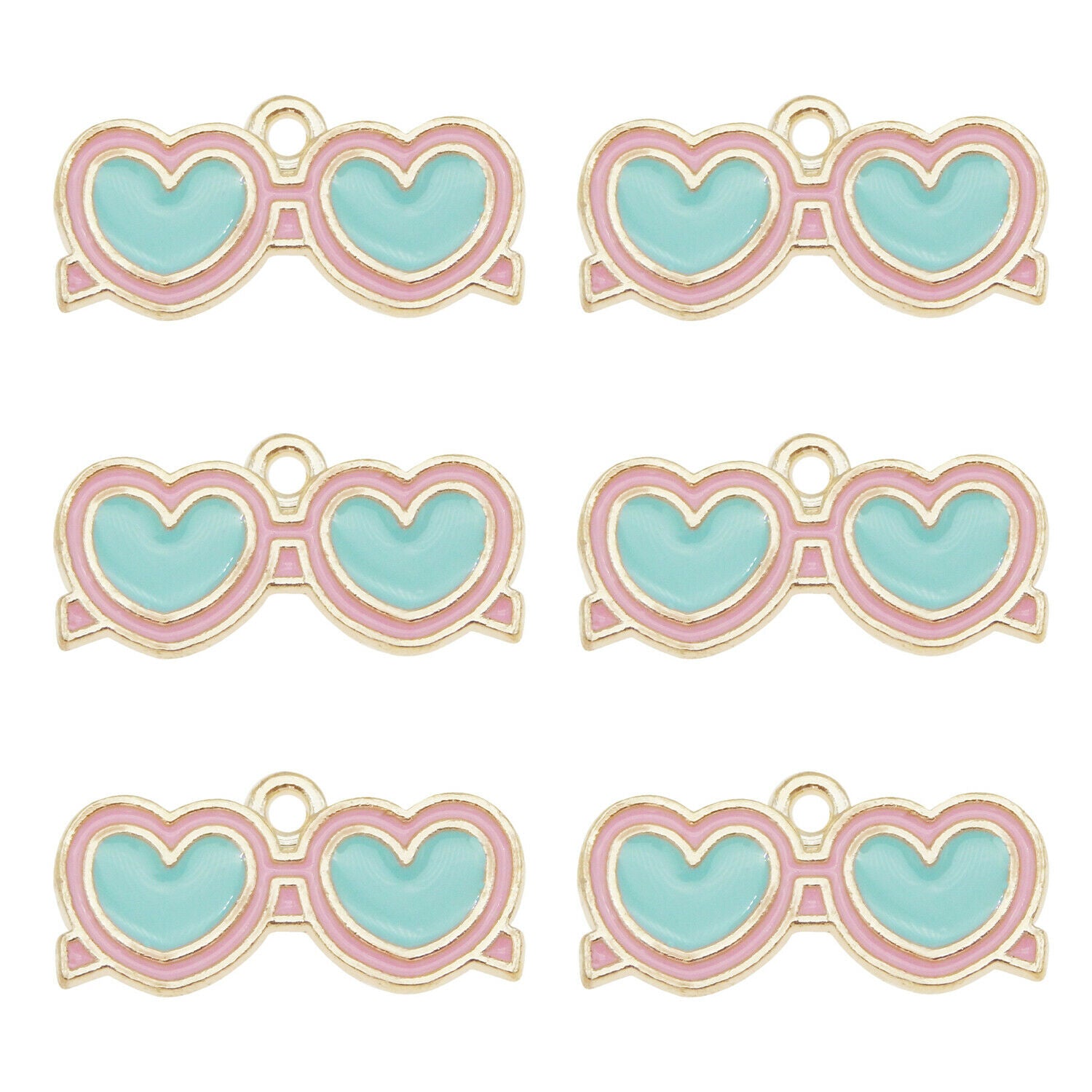 20pcs Enamel Charm Heart Glasses Bracelet Alloy Pendant Jewelry Crafting 21x10mm
