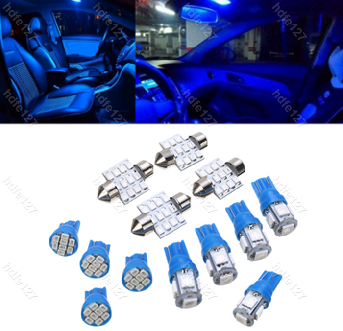 13Pcs Blue Car LED Lights Interior Package Kit for Dome License Plate Lamp Bulbs