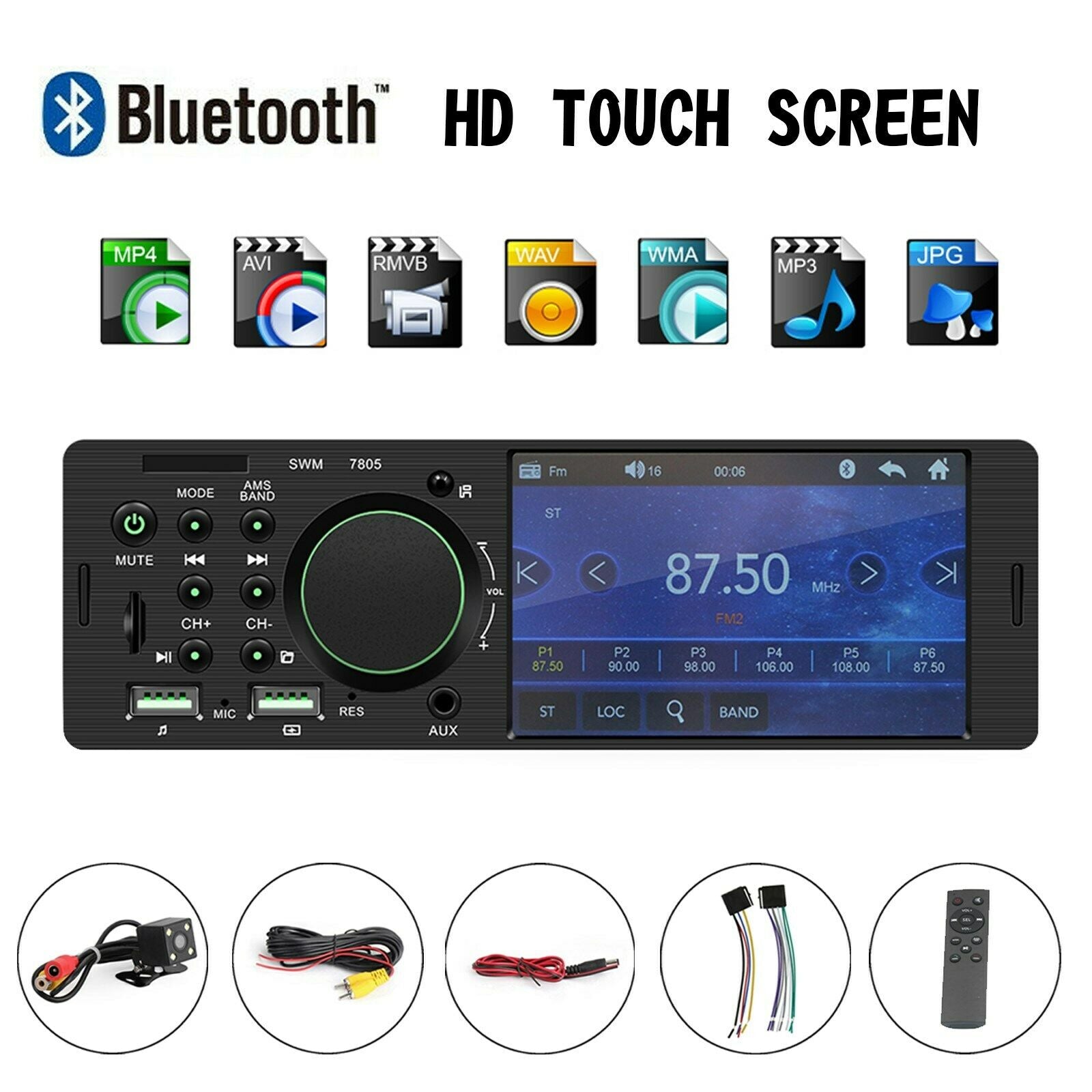 4.1" Car MP5 Player 1DIN Touch Screen Audio Video Bluetooth FM Radio + Carema P