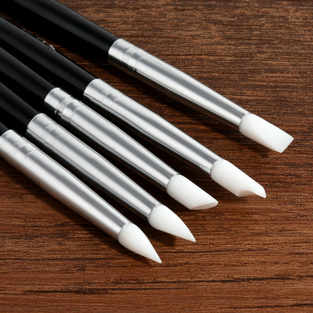 5Pcs Soft Silicone Nail Art Design Stamp Pen Brush UV Gel Carving Craft Pencil J