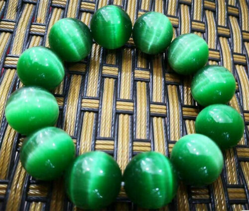 Beautiful 20mm Green Cat's Eye Stone Bracelets Single Circle Beads Bracelets 7.5