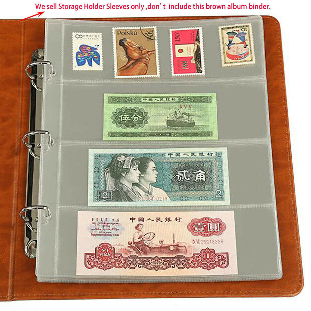 1 Sheet Album Page 4 Pockets Money Bill Notes Currency HoldersStorage Collection