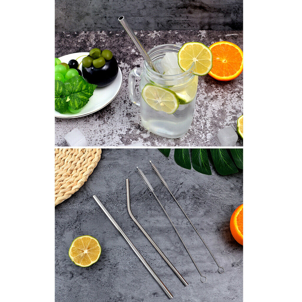 4 Pcs Reusable Bent Stainless Steel Straws Environmentally Friendly & Brush