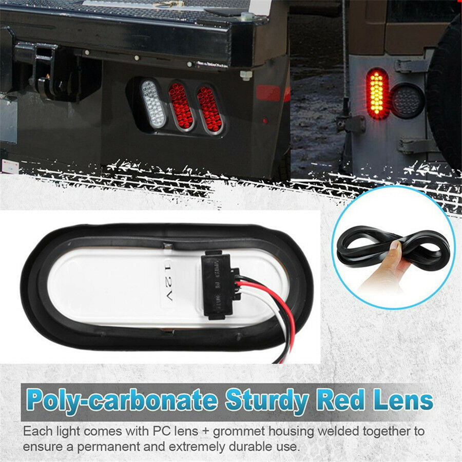 1 Pair 6" Truck Trailer Brake Light Turn Signal Sealed Marker LED Light Red Lens