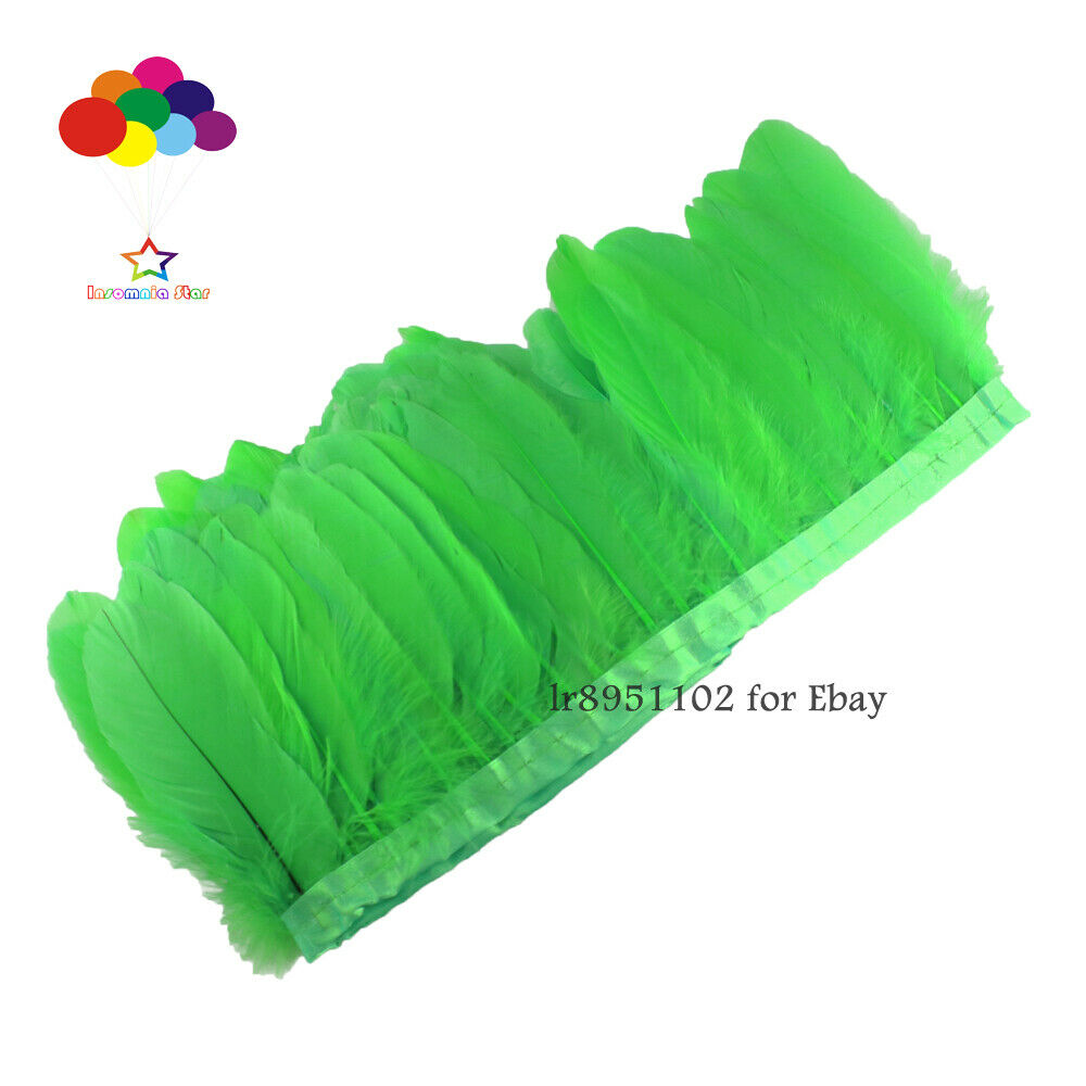 Goose Feather Trim Fringe 6-8 inch 15-20 cm DIY Dress Sewing Crafts Grass green