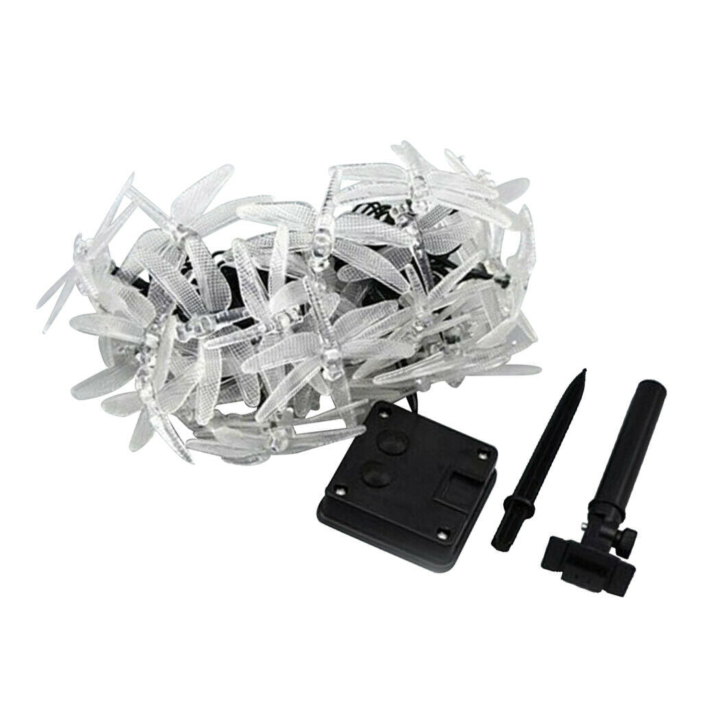 Outdoor Solar Power 20 LED String Lights Dragonfly Waterproof Lamp White